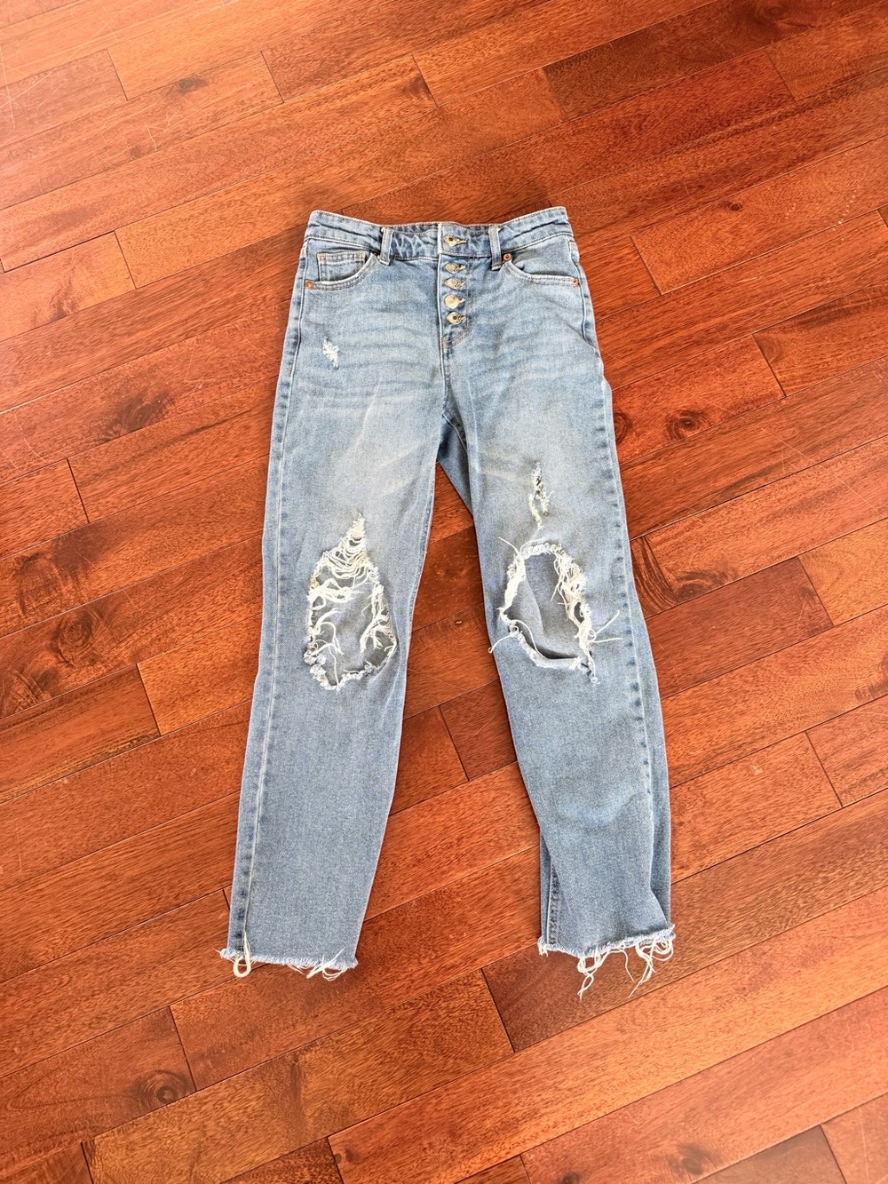 Wild Fable High-Rise Button Fly Distressed Straight Leg Women’s Jeans  Blue 0